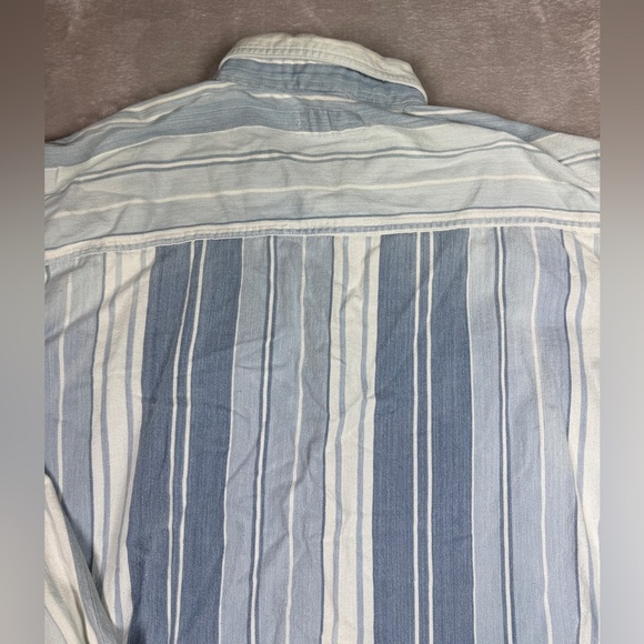 Vintage Campus 90s Striped 100% Cotton Blue White Striped Button Down Shirt XL - Picture 12 of 14